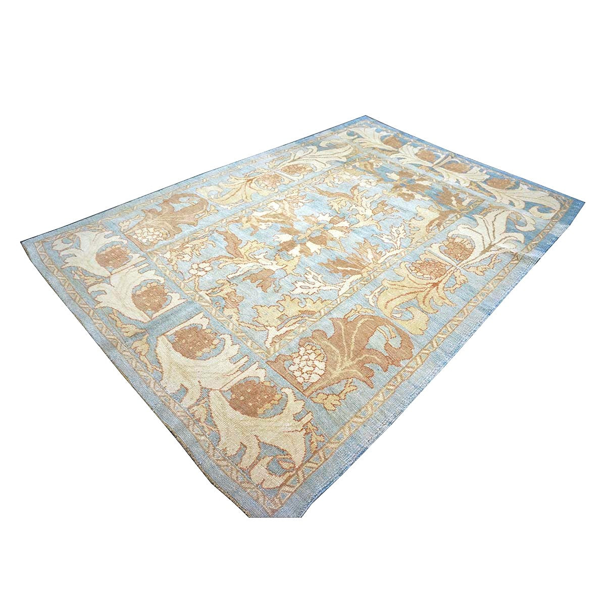 21st Century Turkish Donegal Oushak Hemp and Wool 8x11 Blue, Ivory, & Clay Handmade Area Rug #1140682