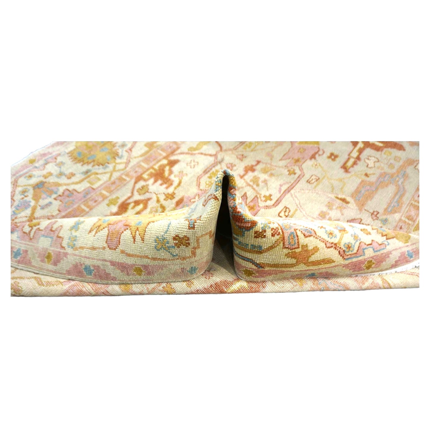 Persian Sultanabad Wool 4x7 Tan, Light Blue, Pink & Orange Handmade Area Rug #1141234