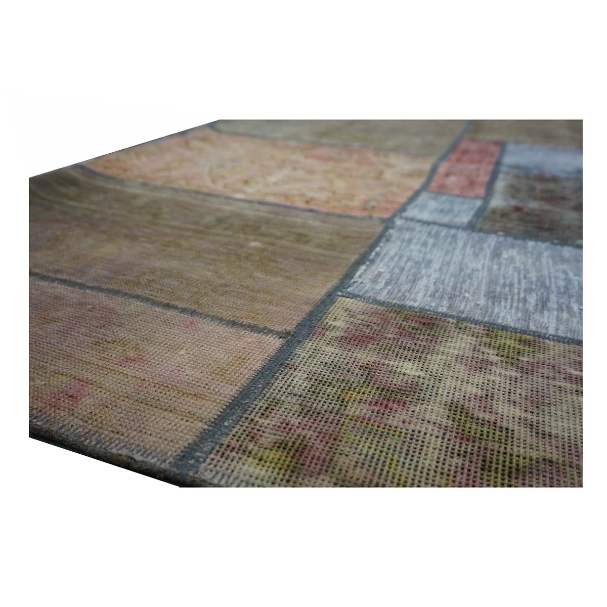 Antique Persian Flatweave Wool 5x6 Green & Blue Patchwork Handmade Area Rug #1141475