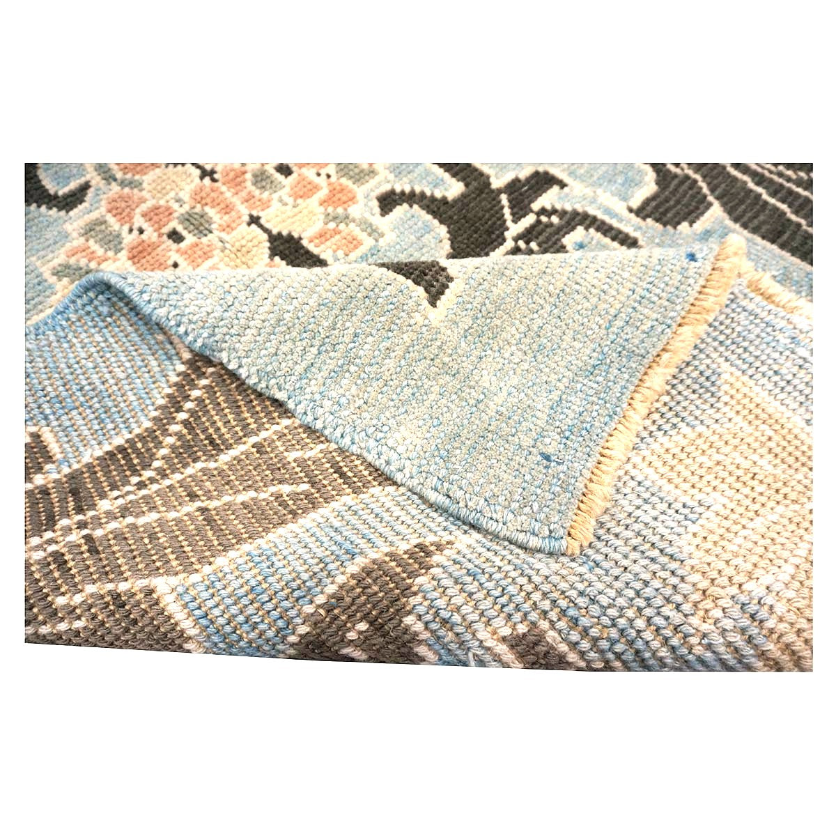 21st Century Turkish Donegal Oushak Hemp and Wool 4x6 Light Blue & Charcoal Handmade Area Rug #1141501