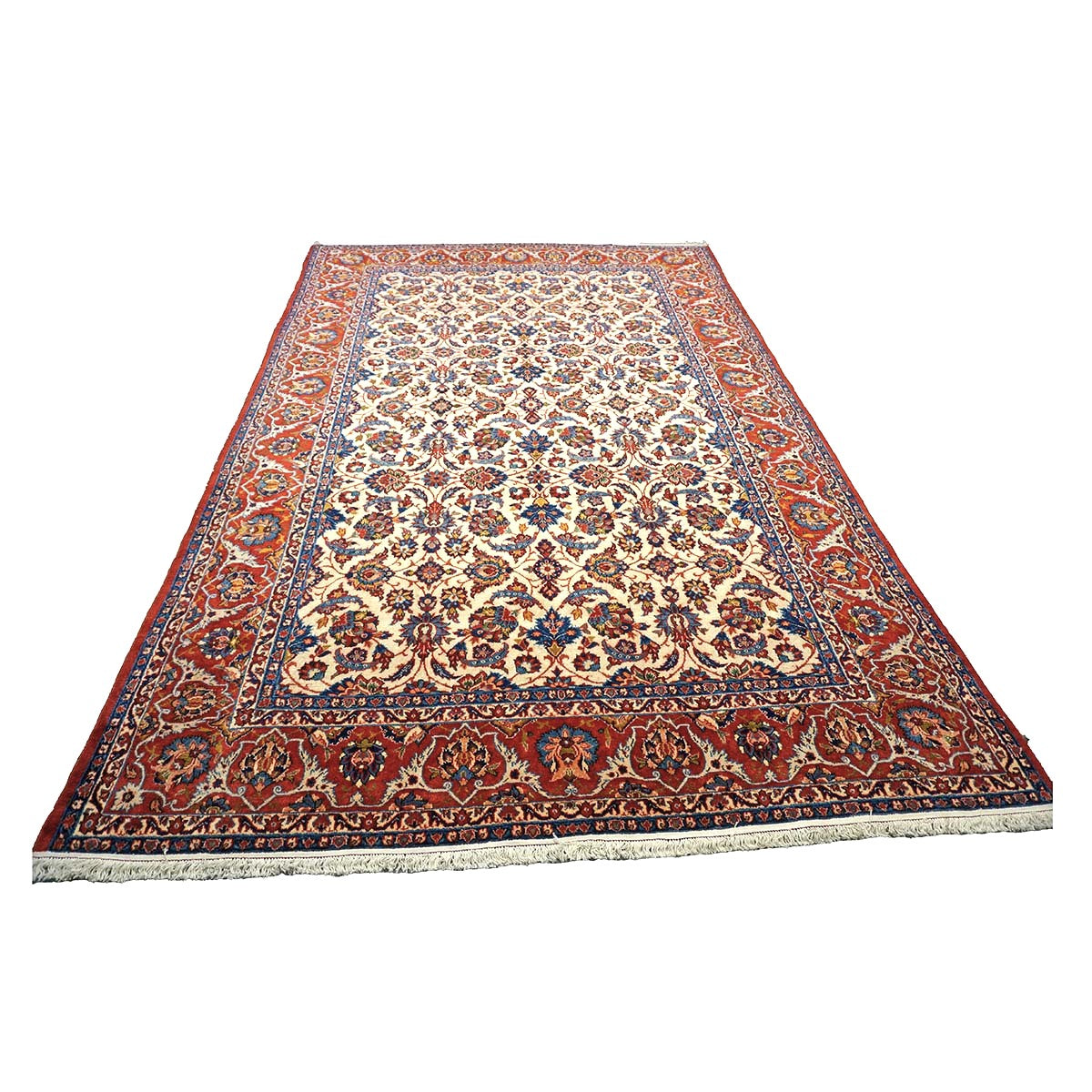 Vintage Persian Isfahan Wool 7x10 Red, Ivory & Blue Handmade Area Rug #1142334