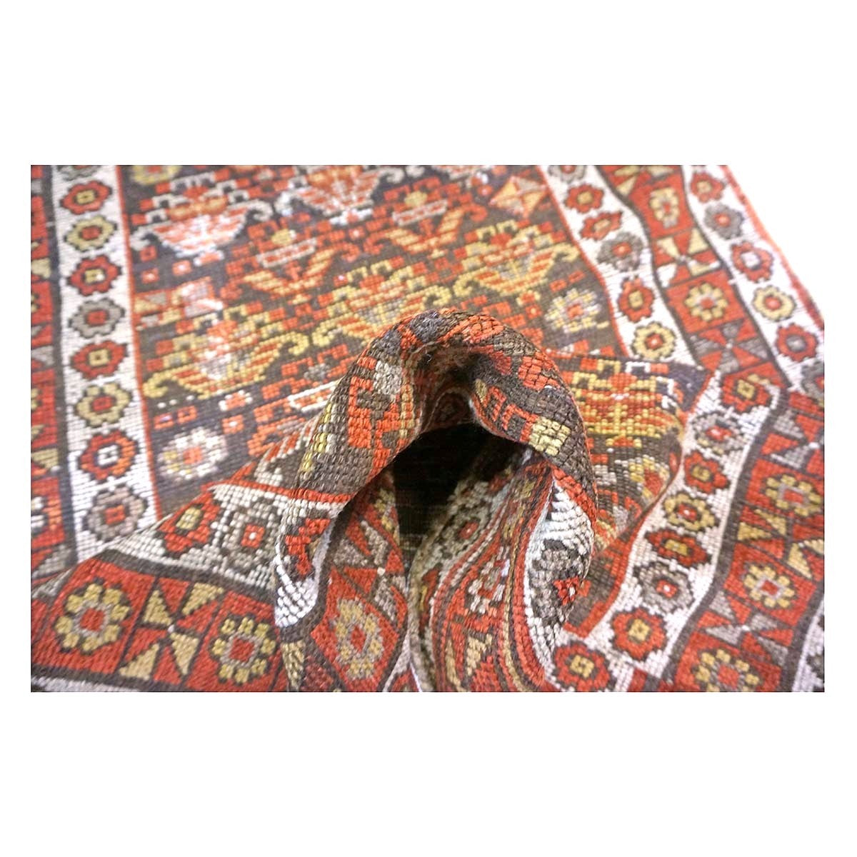 Antique Persian Azerbaijani Tribal Wool 3x14 Brown & Rust Handmade Runner Rug #1142908