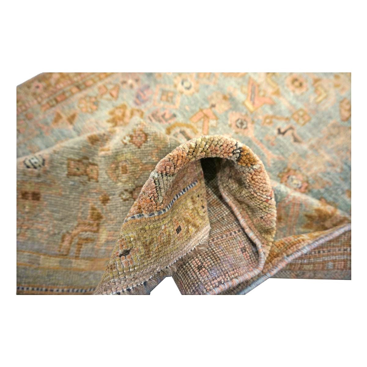 Antique Persian Malayer Wool 3x12 Light Blue & Rust Handmade Runner Rug #1142957