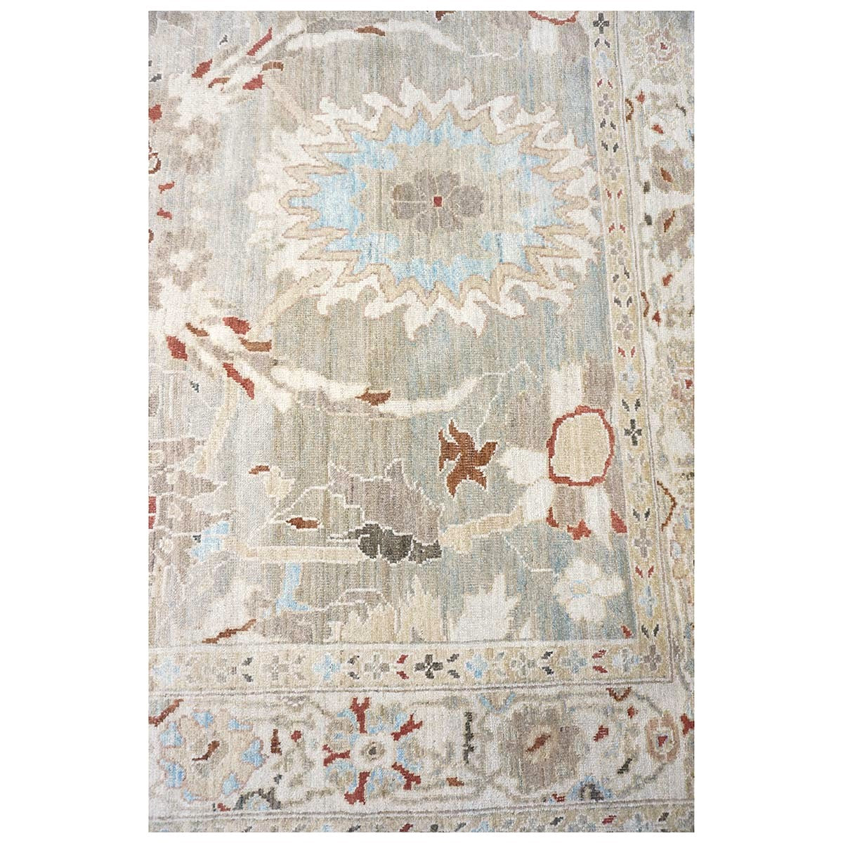 Persian Sultanabad Wool 8x8 Tan, Blue, & Ivory Handmade Square Area Rug #1143023