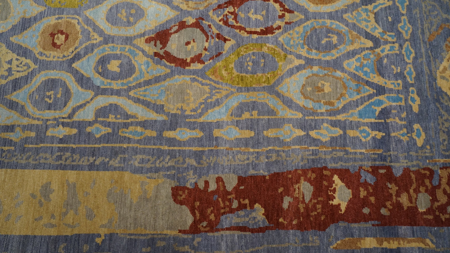 Afghan Sultanabad Wool 9x12 Blue, Ivory & Yellow Handmade Area Rug #1143266