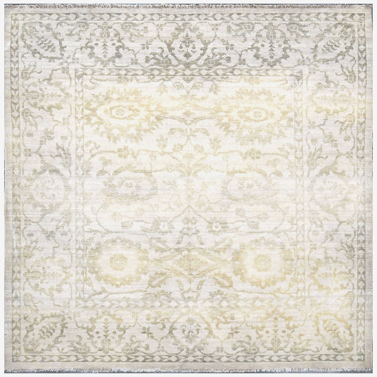 Persian Sultanabad Wool 6x6 Ivory & Soft Green Handmade Square Area Rug #1143466