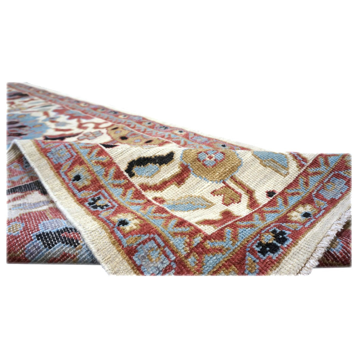 21st Century Afghan Sultanabad Wool 3x12 Ivory, Red, & Blue Handmade Runner Rug #1143666