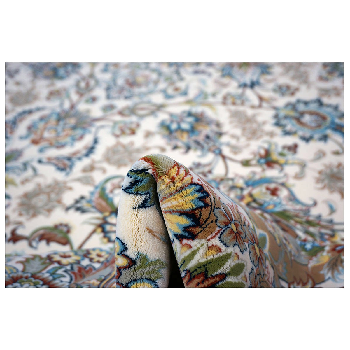 Turkish Tabriz Acrylic 10x13 Ivory, Grey & Blue Machine Made Area Rug #1144021