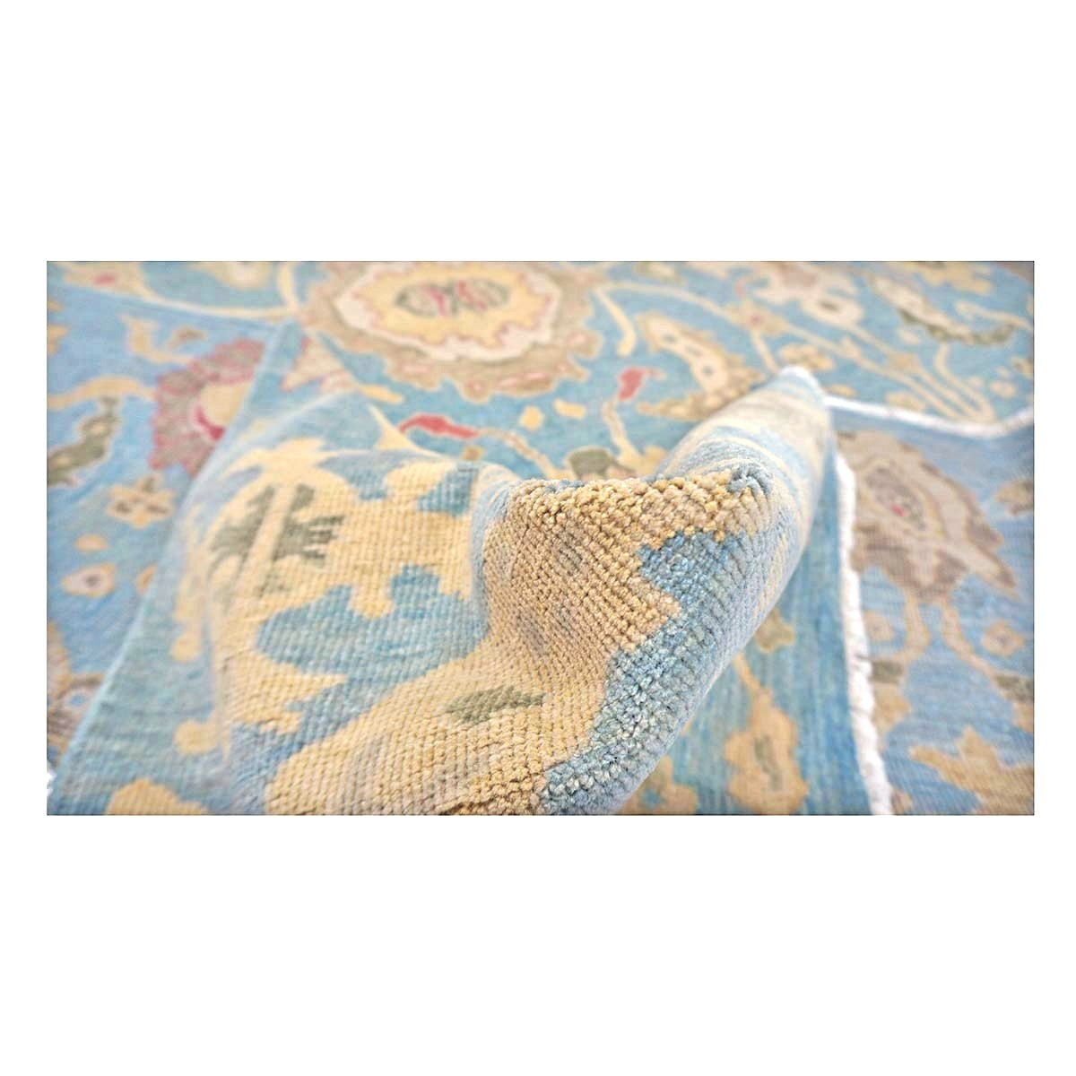 Afghan Sultanabad Wool 6x9 Light Blue & Tan Handmade Area Rug #1144039