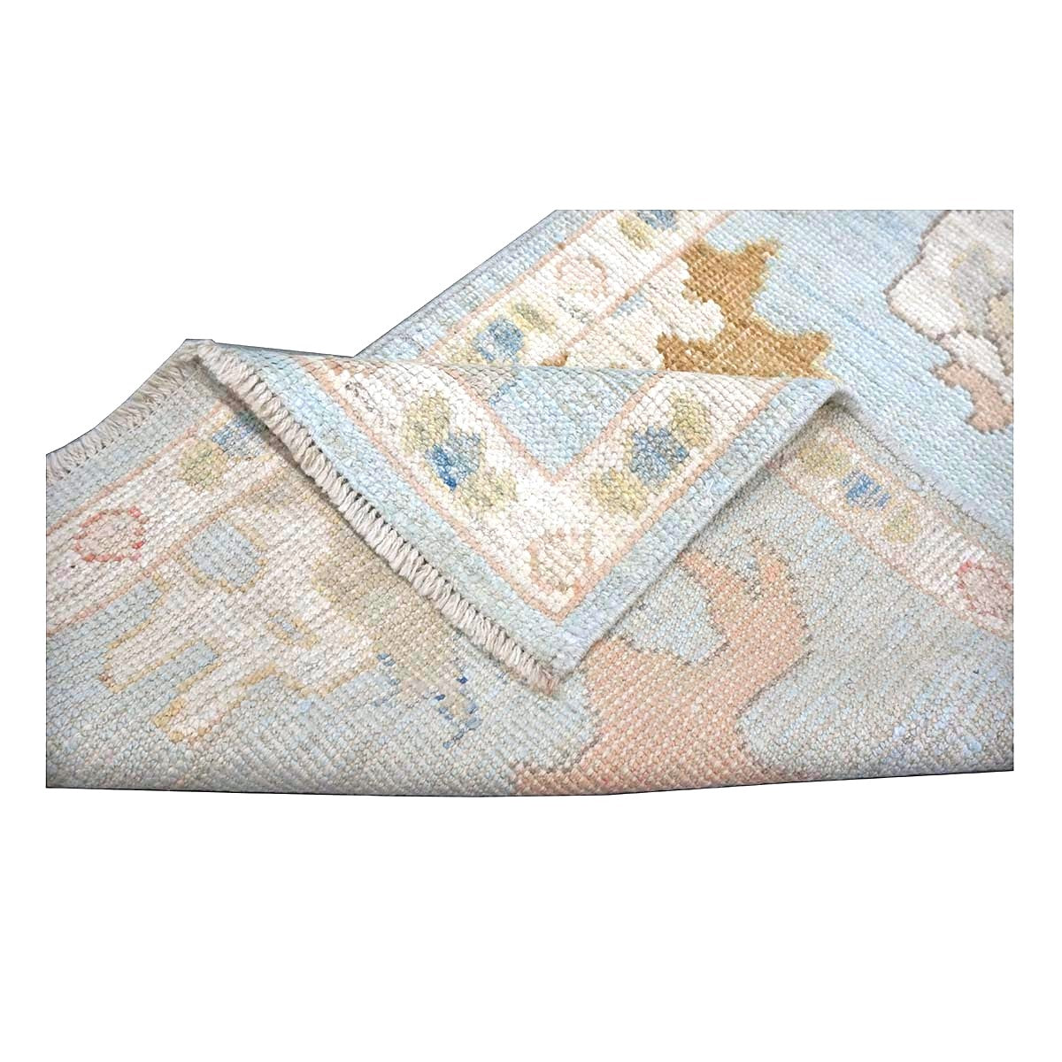 21st Century Turkish Oushak Wool 2X10 Light Blue, Gray & Ivory, Handmade Runner Rug #1144115