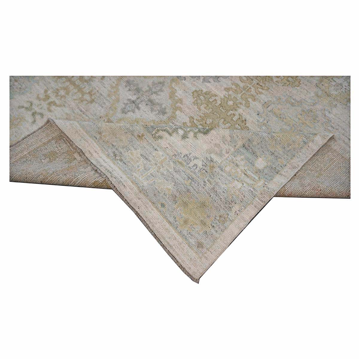 21st Century Turkish Oushak Wool 9X10 Gold, Gray & Ivory Handmade Area Rug #1144124