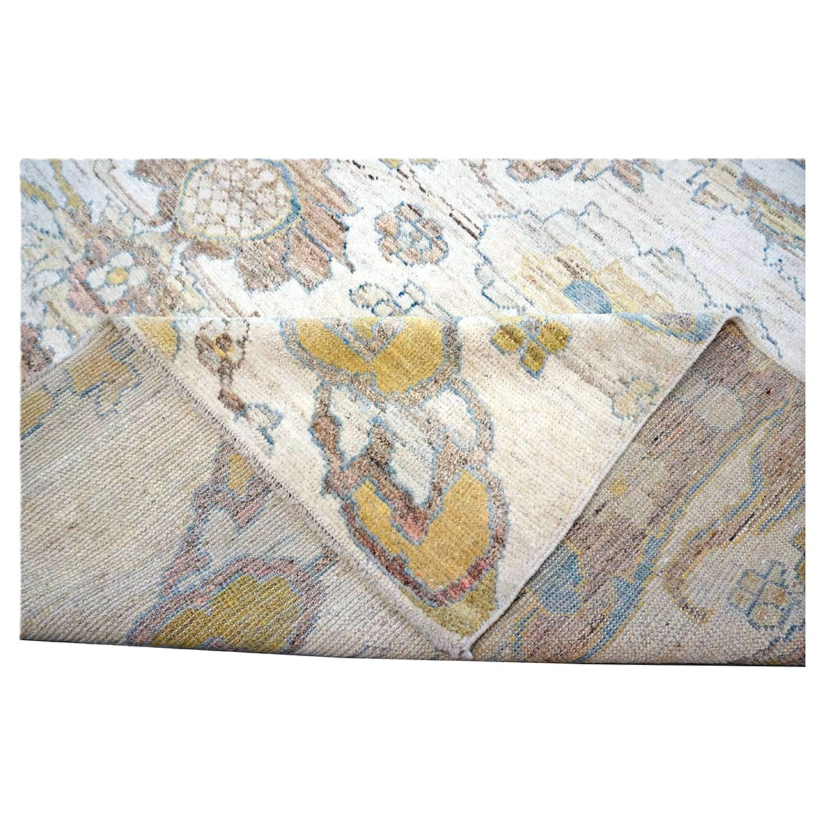 21st Century Turkish Oushak Wool 10X13 Gold, Ivory & Slate Blue Handmade Area Rug #1144129