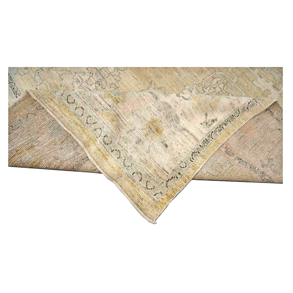 21st Century Turkish Oushak Wool 10X13 Gold, Ivory & Charcoal Handmade Area Rug #1144141