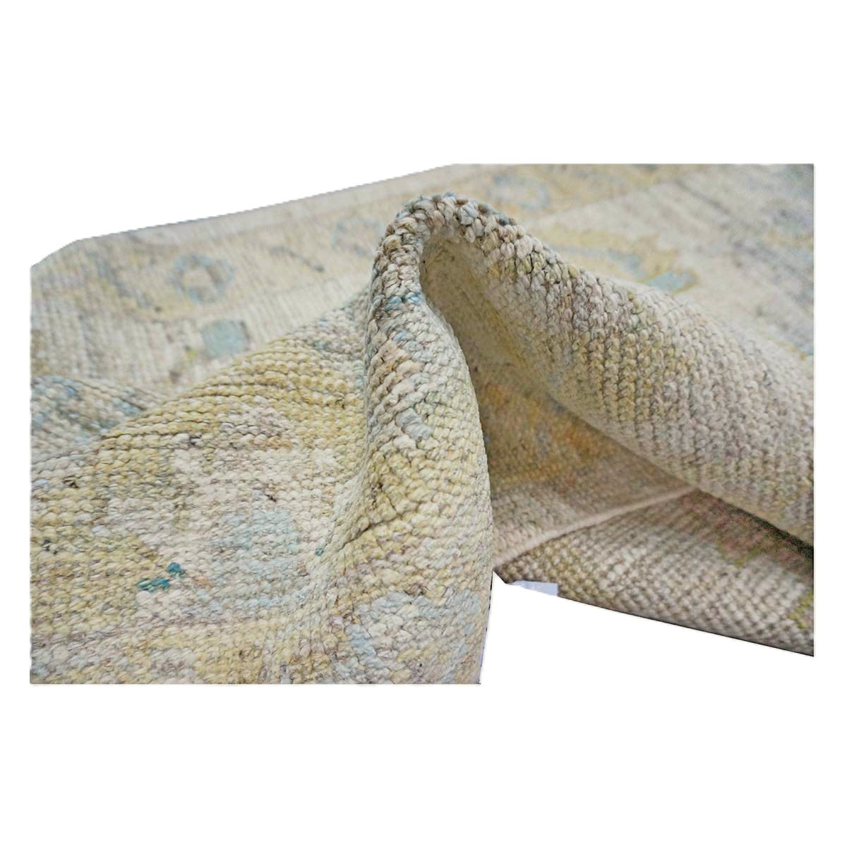 21st Century Turkish Oushak Wool 3X19 Gold, Ivory & Charcoal Handmade Runner Rug #1144144