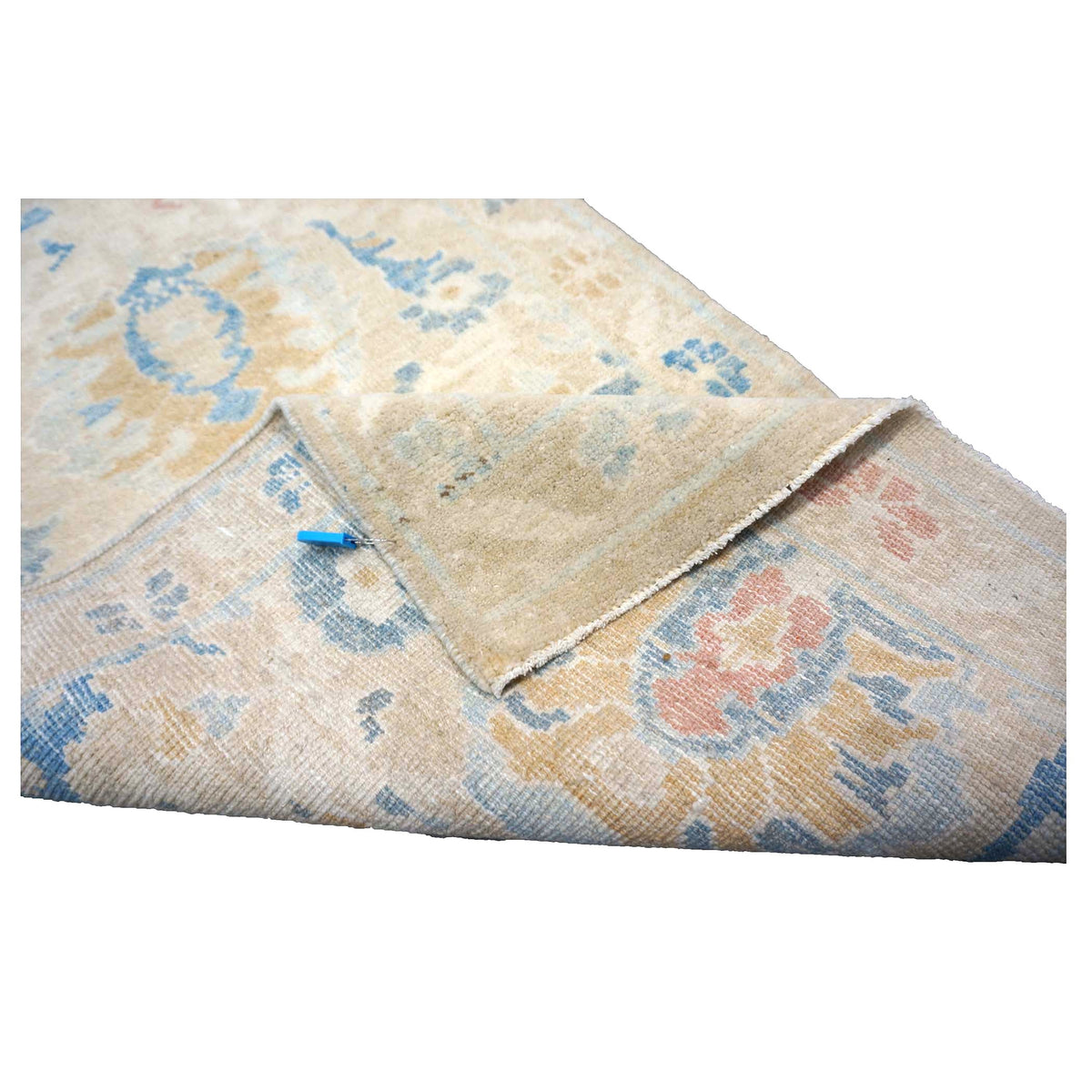 Turkish Sultanabad Wool 3x14 Tan & Light Blue Handmade Runner Rug #1144169