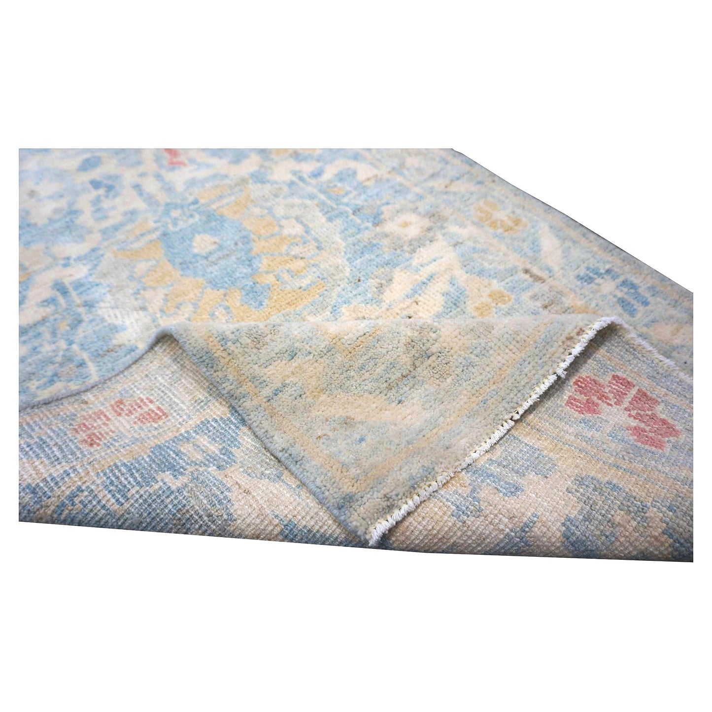 Turkish Sultanabad Wool 3x14 Tan & Light Blue Handmade Runner Rug #1144197