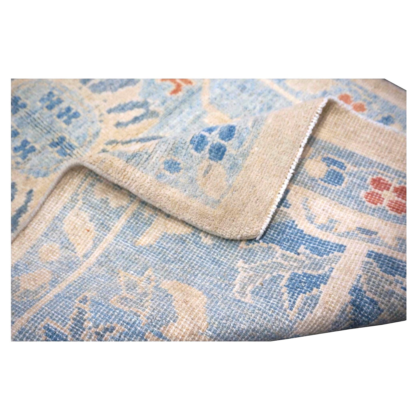 Turkish Sultanabad Wool 3x15 Tan & Light Blue Handmade Runner Rug #1144199