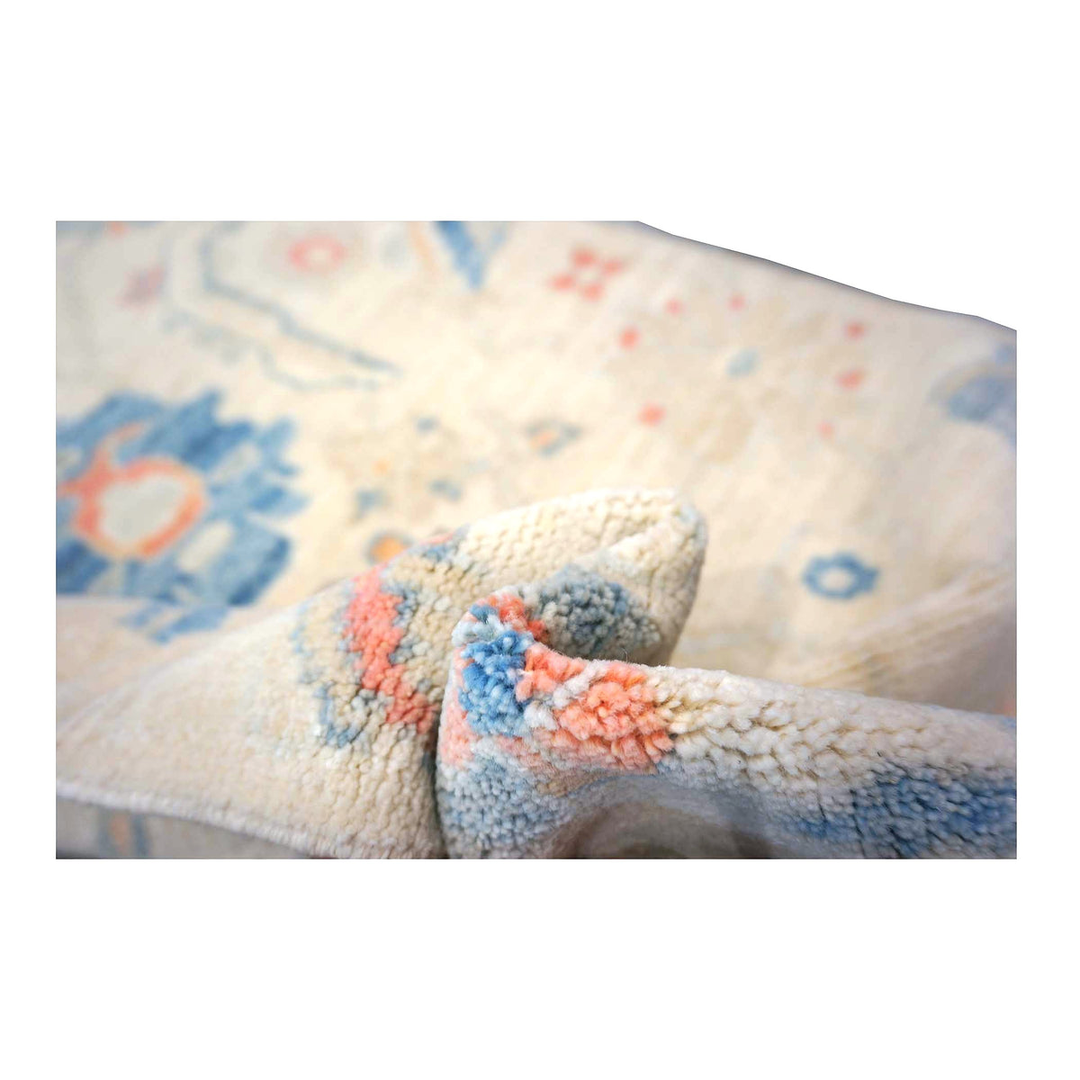 Turkish Oushak Wool 3x10 Ivory & Blue Handmade Runner Rug #1144200