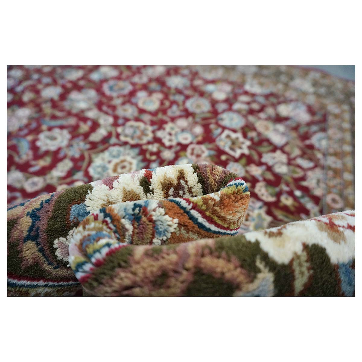 Sino-Persian Tabriz Wool & Silk 6x9 Maroon & Olive Green Handmade Area Rug #1144226