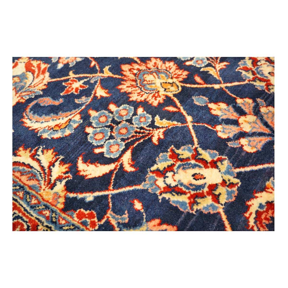 Vintage Persian Sarouk Wool 3x21 Navy, Ivory & Red Handmade Runner Rug #1144747