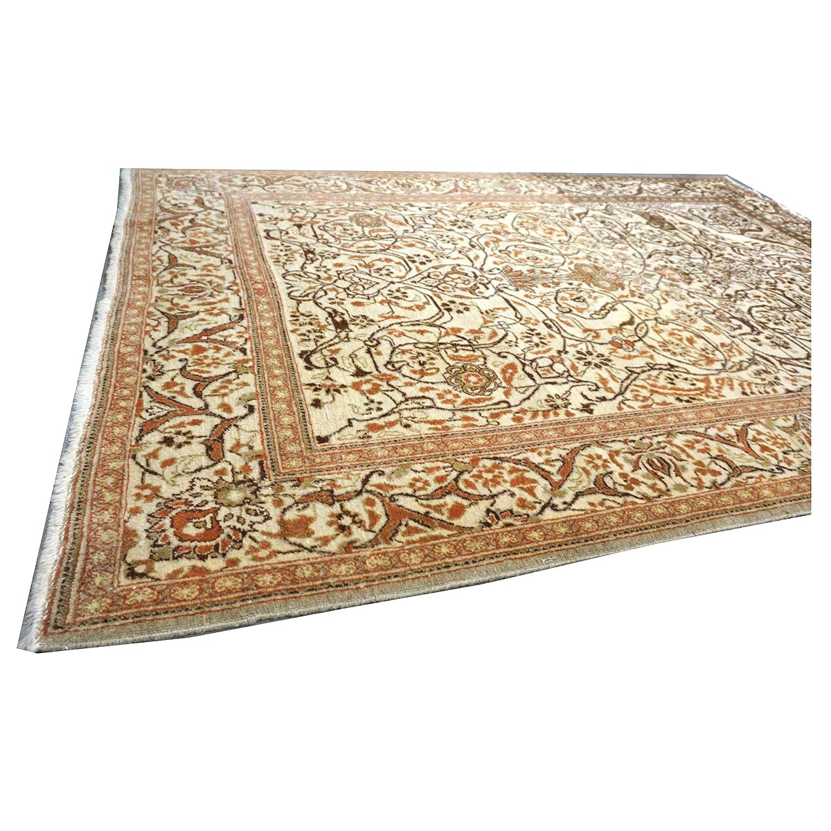 Antique Persian Tabriz Haji Jalili Wool 5x7 Ivory, Rust & Taupe Handmade Area Rug #1144749