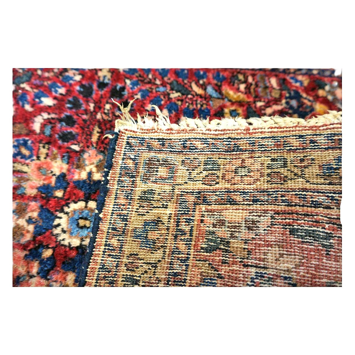 Antique Persian Sarouk Wool 2x3 Red, Blue & Ivory Handmade Throw Rug #1144772