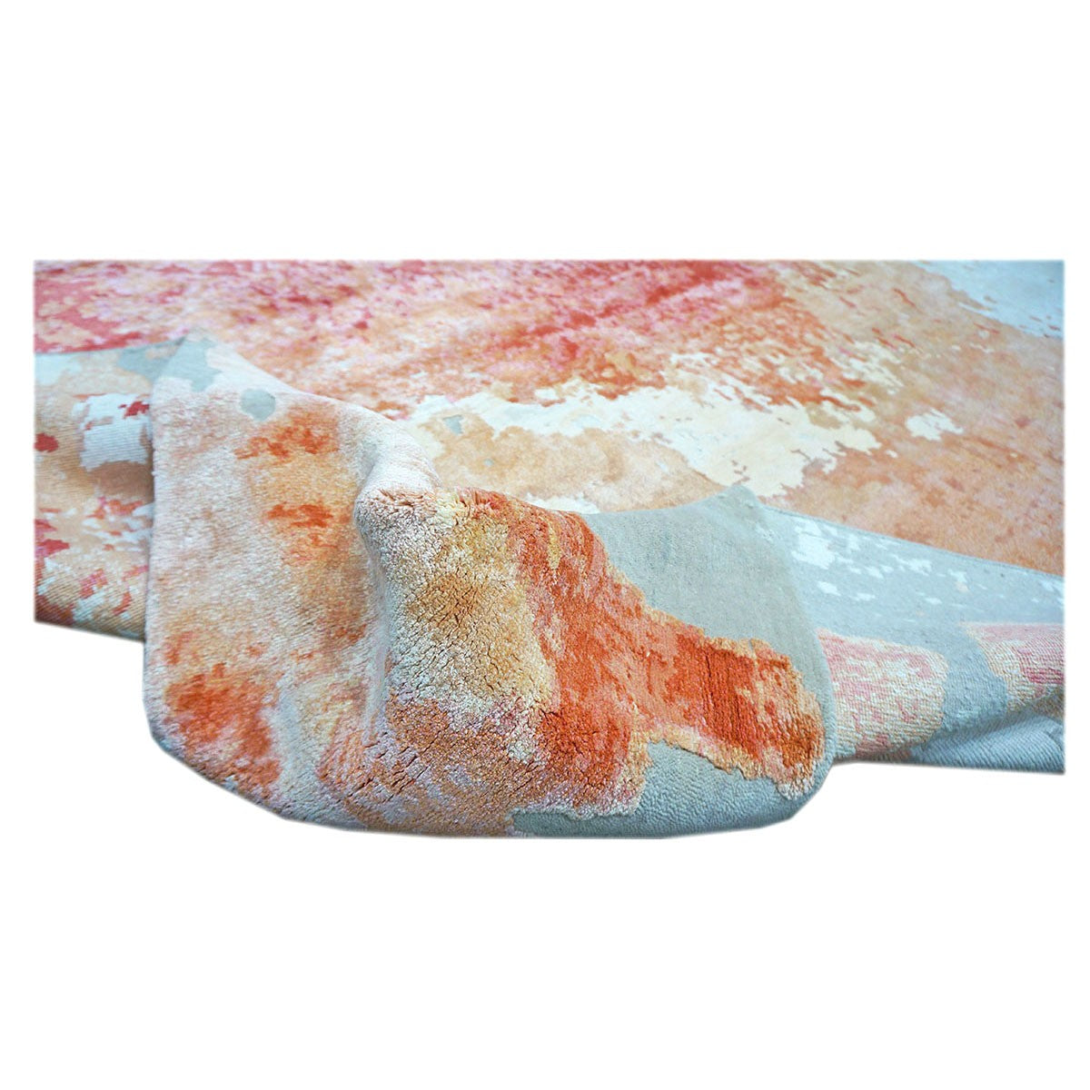 Modern Wool & Silk 9x12 Grey, Orange, & Red Handmade Area Rug #1144036 image 8