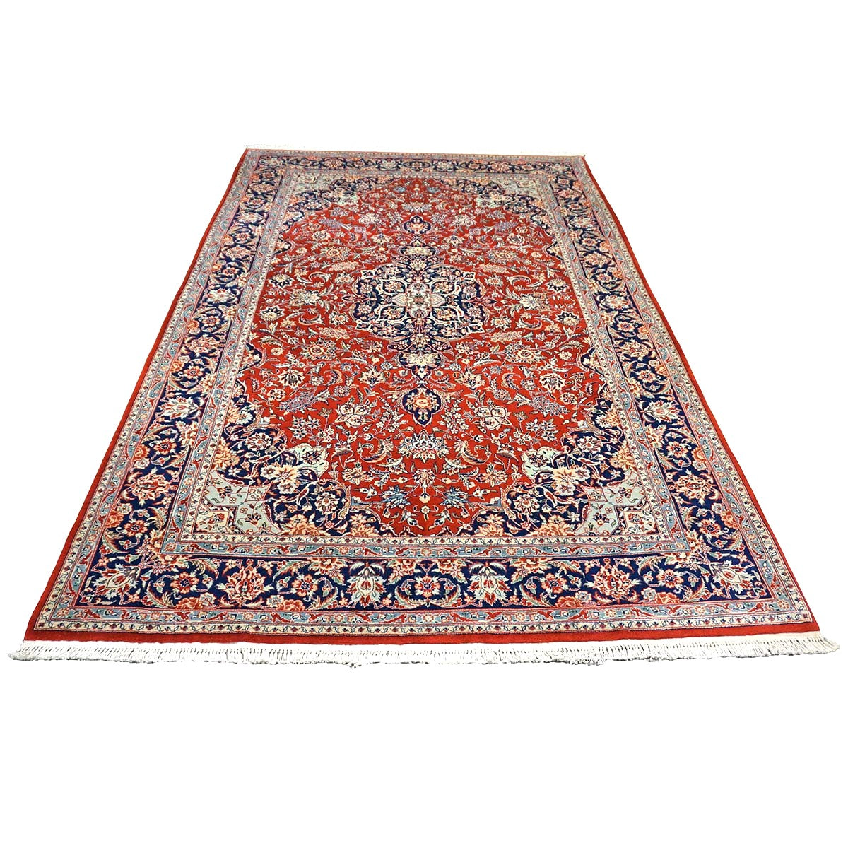 Sino-Persian Kashan Wool 6x9 Red, Ivory & Navy Handmade Area Rug #9900956