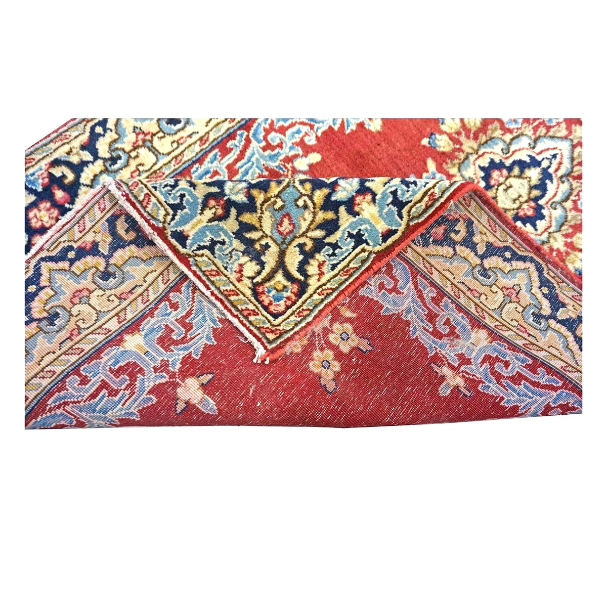 Vintage Persian Kerman Wool 3x20 Rust, Ivory & Blue Handmade Runner Rug #9901164