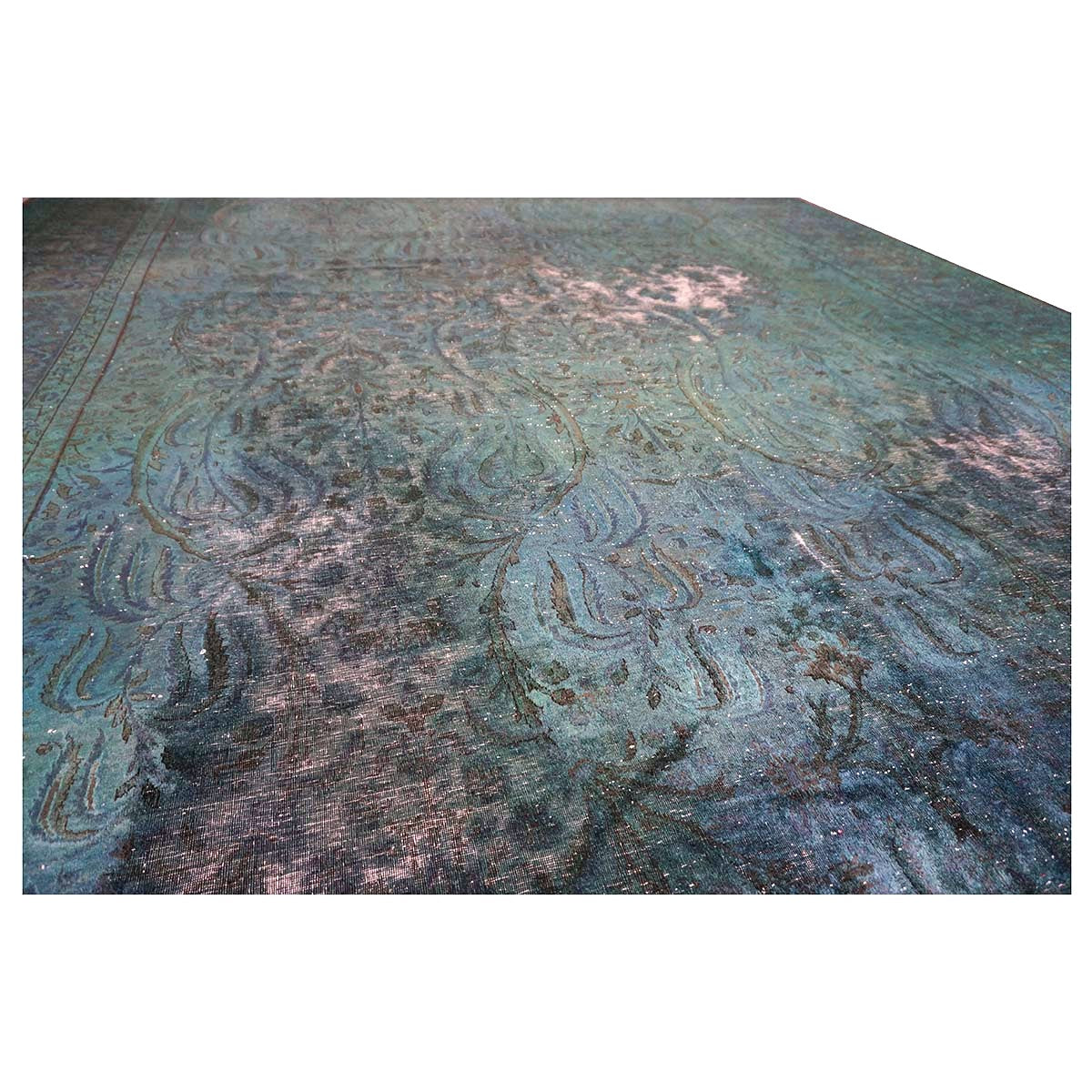 Antique Persian Overdye Wool 10x14 Teal & Ivory Handmade Area Rug #9901225