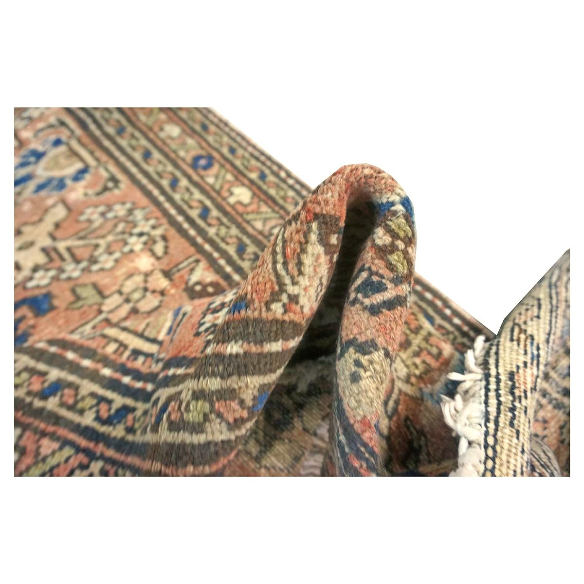 Antique Persian Hamadan Wool 3x10 Brick, Ivory & Brown Handmade Runner Rug # 9901453