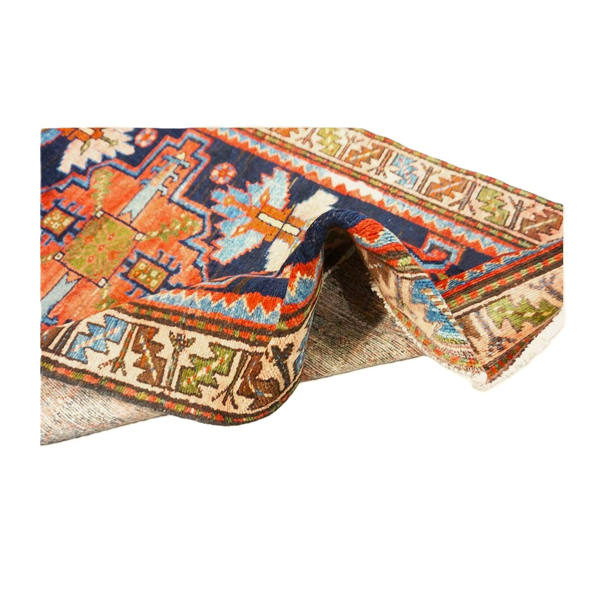 Persian Malayer Wool 3x10 Ivory, Blue & Orange Handmade Runner Rug #9902105