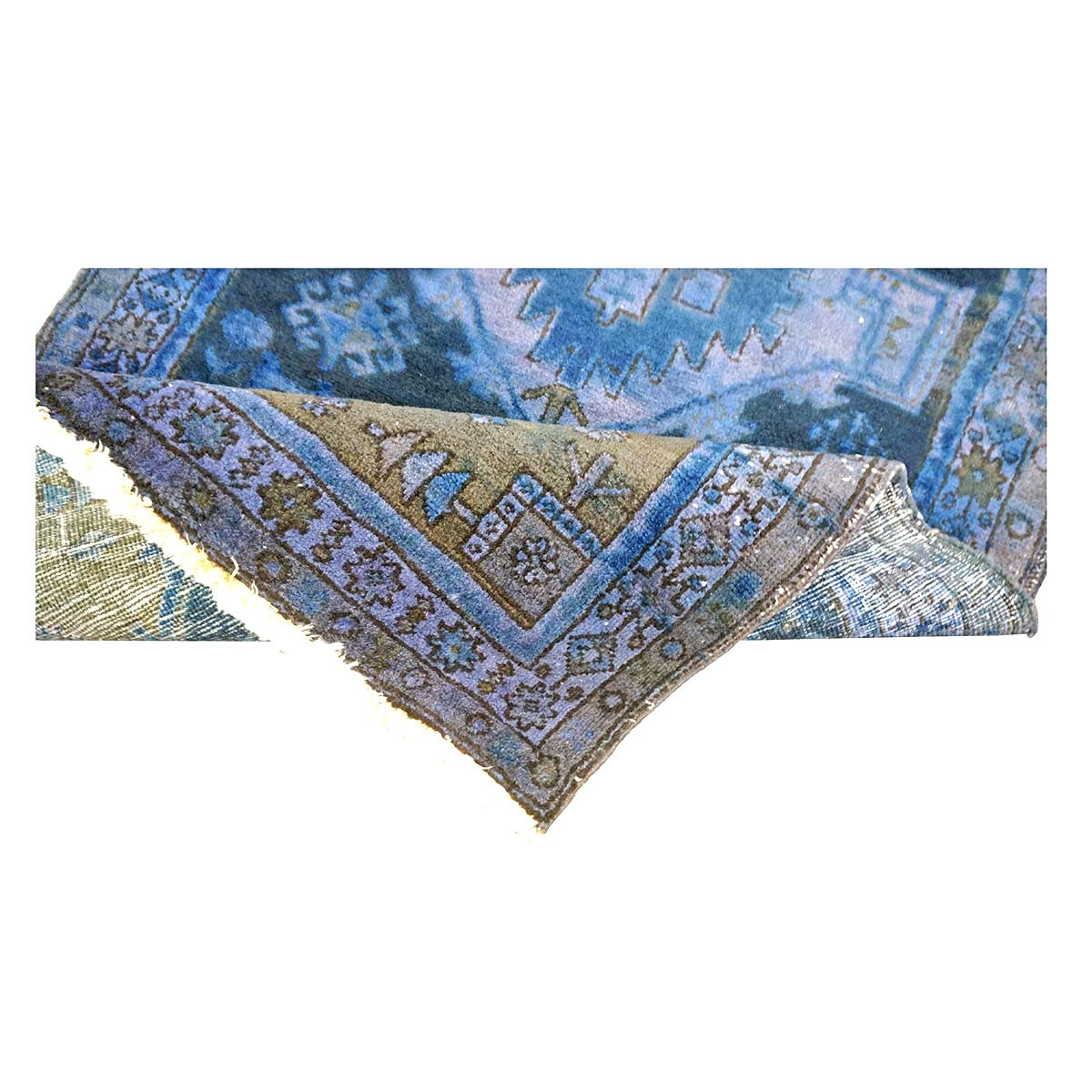Vintage Persian Overdye Wool 3x10 Blue & Tan Handmade Runner Rug # 9902294