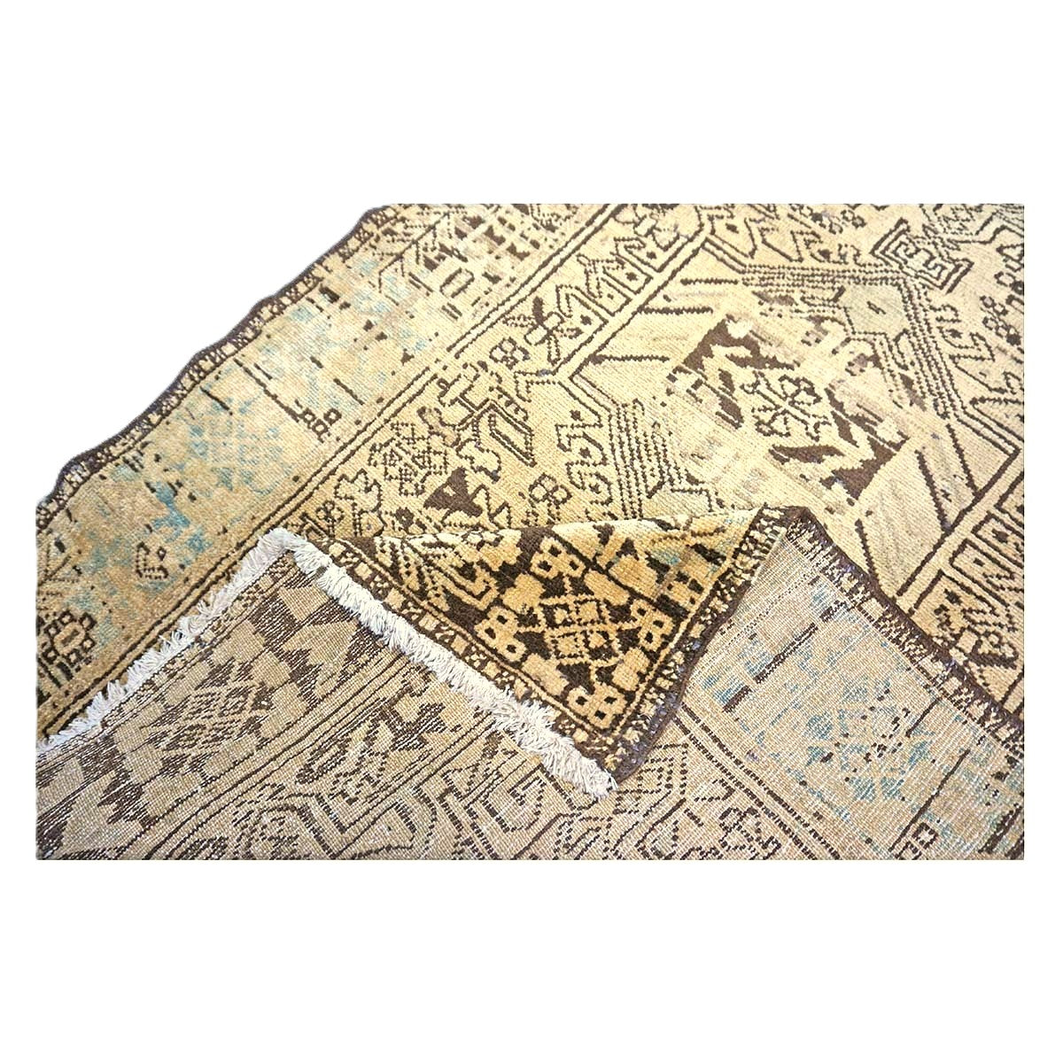 Antique Persian Karajeh Wool 3x10 Tan & Brown Handmade Runner Rug # 9902485