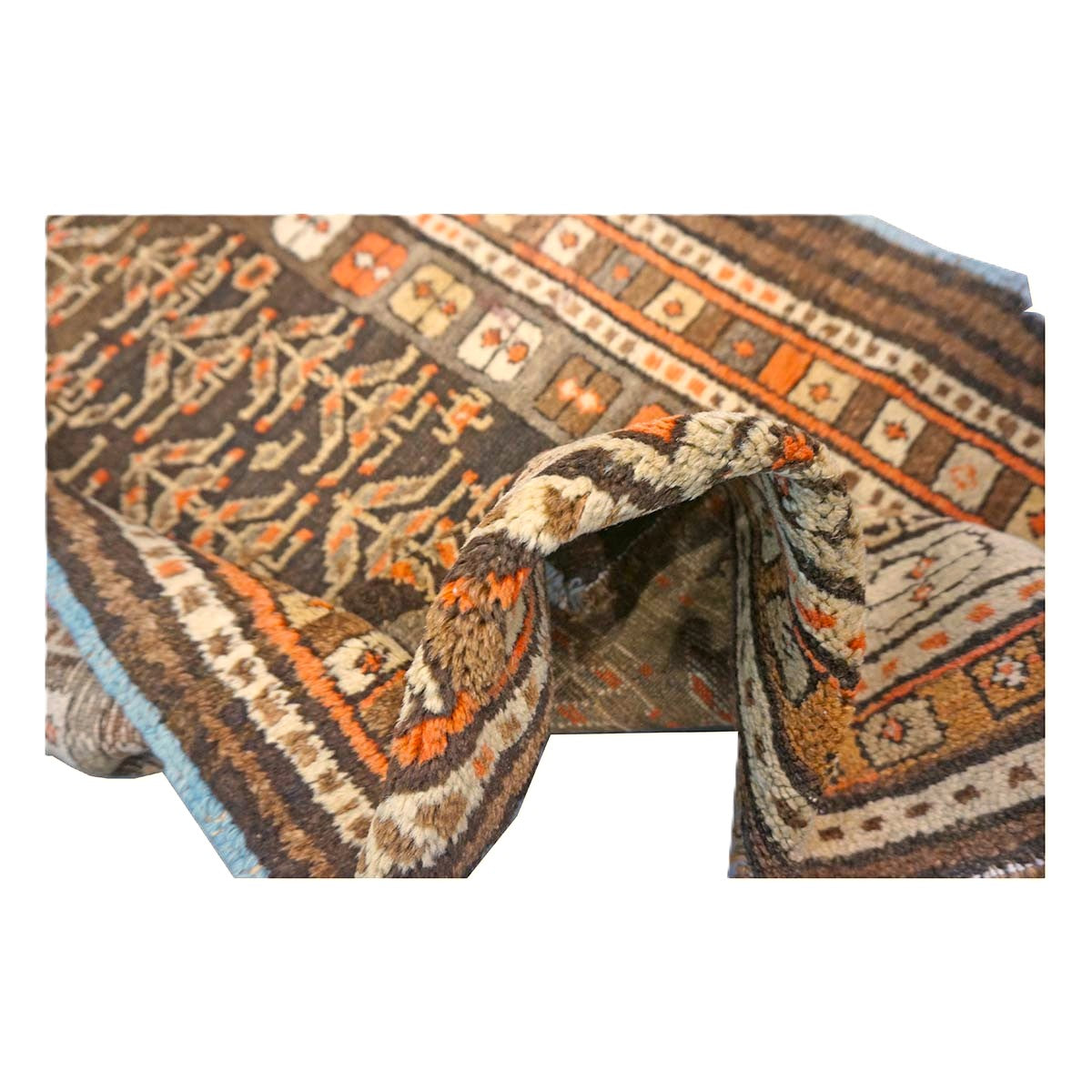 Antique Persian Hamadan Wool 3x11 Brown & Orange Handmade Runner Rug #9902677