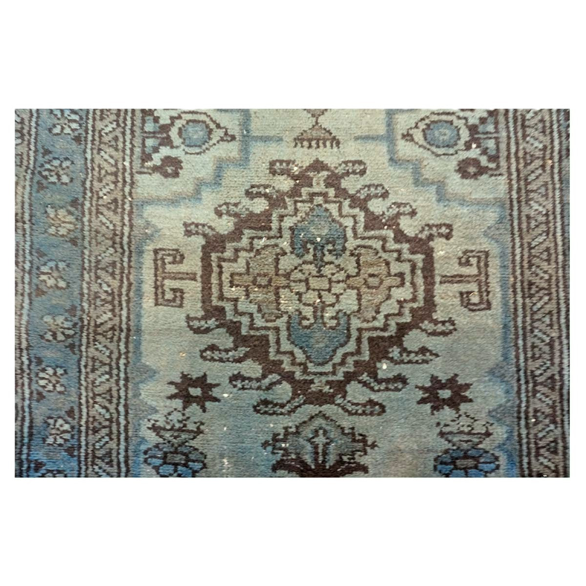 Vintage Persian Overdyed 4x10 Blue, Green & Brown Handmade Gallery Rug #9902690