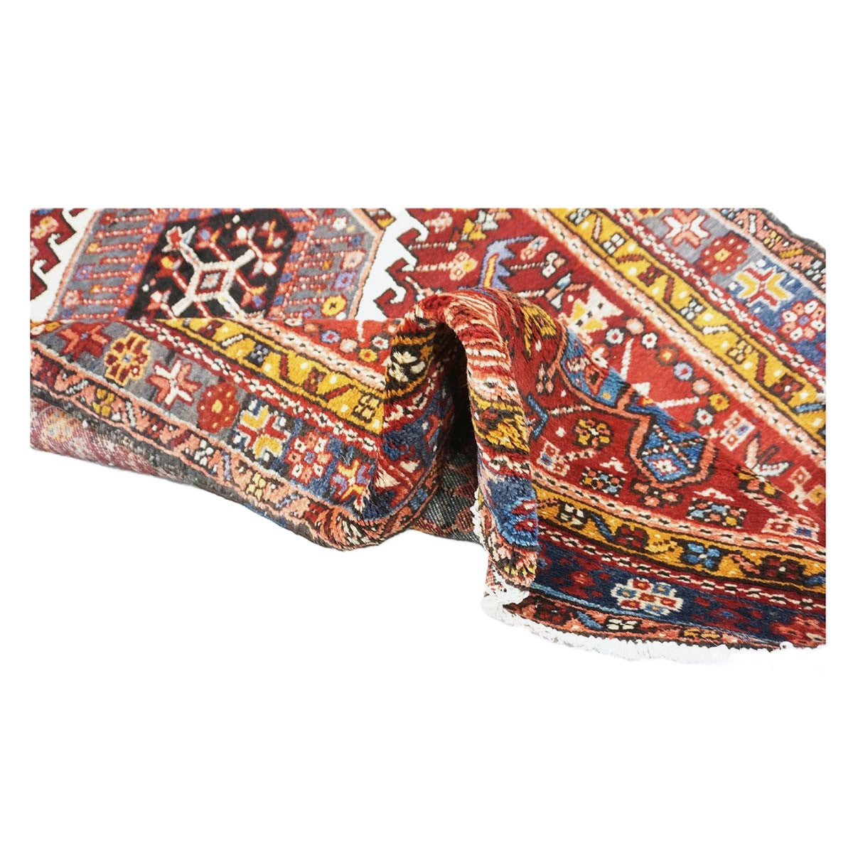 Persian Karajeh Wool 4x15 Red, Ivory & Yellow Handmade Gallery Rug #9902697