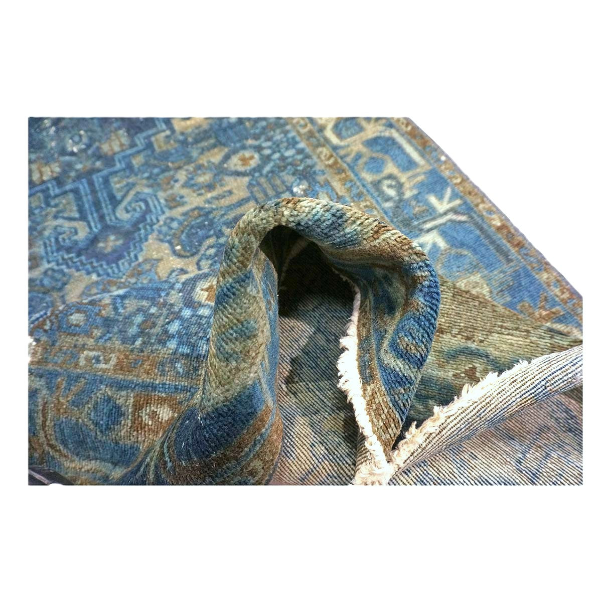 Vintage Persian Overdye Wool 3x9 Blue & Teal Handmade Runner Rug # 9902802