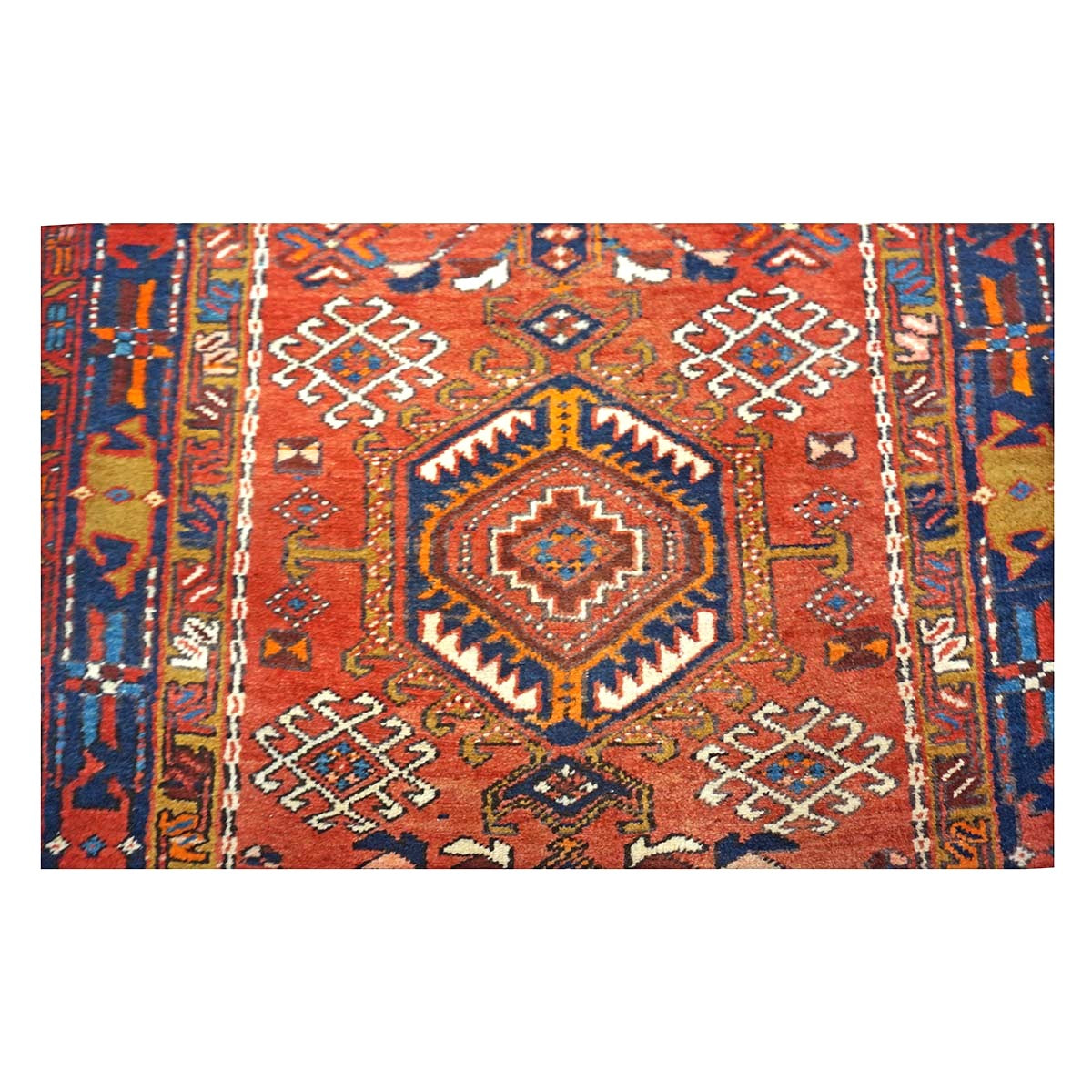 Persian Karajeh Wool 3x11 Rust, Blue & Ivory Handmade Runner Rug #9902832