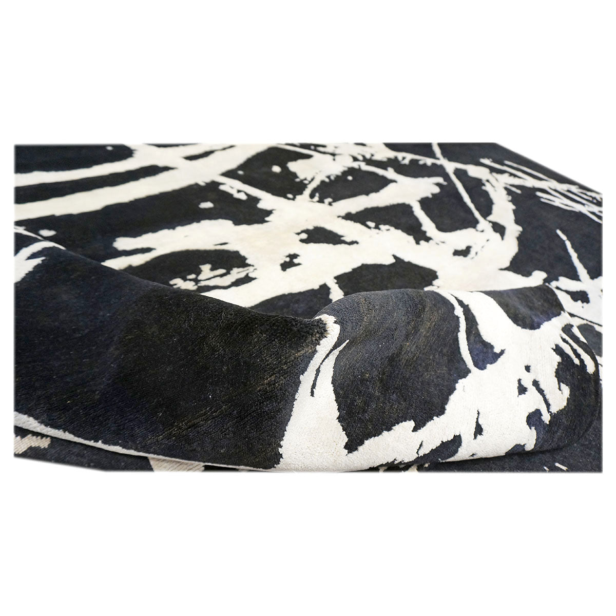 Modern Wool & Silk 9X12 Black & White Handmade Area Rug #1144033 image 4