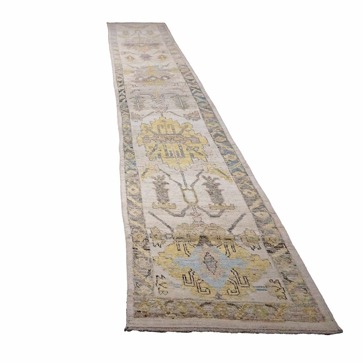 21st Century Turkish Oushak 3X18 Gold, Ivory & Charcoal Handmade Runner Rug #1144145 image 2