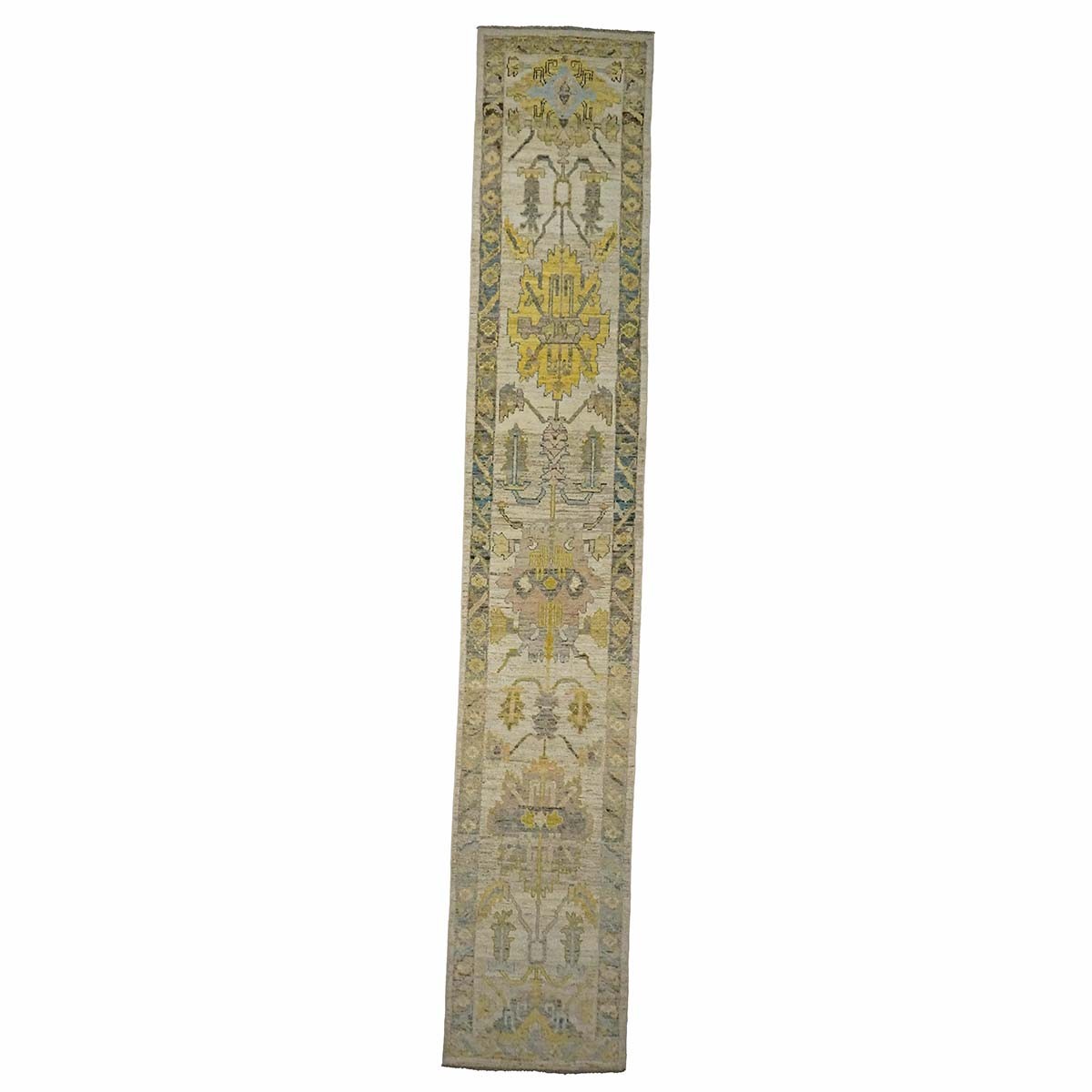 21st Century Turkish Oushak 3X18 Gold, Ivory & Charcoal Handmade Runner Rug #1144145 image 0