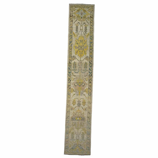 21st Century Turkish Oushak 3X18 Gold, Ivory & Charcoal Handmade Runner Rug #1144145 image 0
