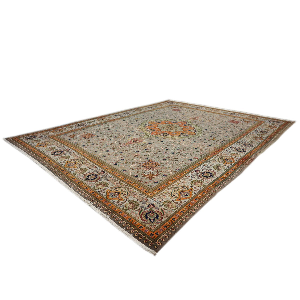 Antique Persian Tabriz Rug Grey & Light Blue 10x13 Area Rug #1140684 image 4