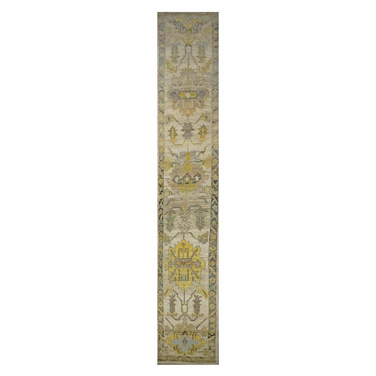 21st Century Turkish Oushak 3X18 Gold, Ivory & Charcoal Handmade Area Rug #1144136 image 0