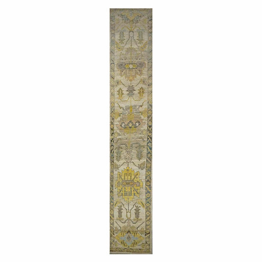 21st Century Turkish Oushak 3X18 Gold, Ivory & Charcoal Handmade Area Rug #1144136 image 0