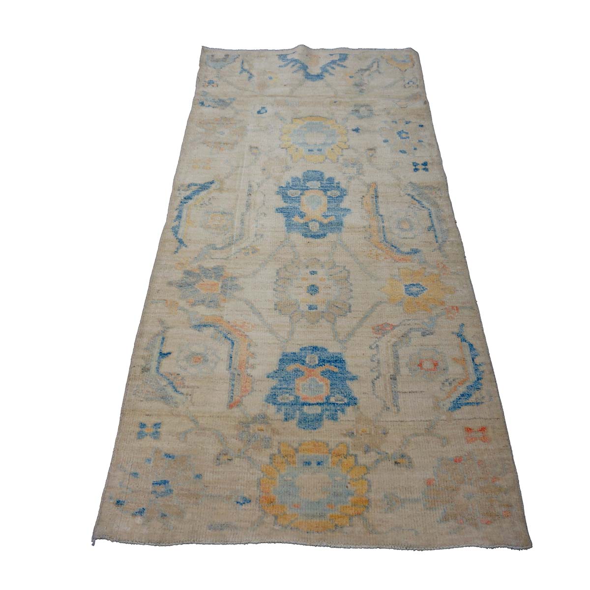 21st Century Turkish Oushak 3X6 Gold, Ivory & Slate Blue Handmade Runner Rug #1144167 image 4