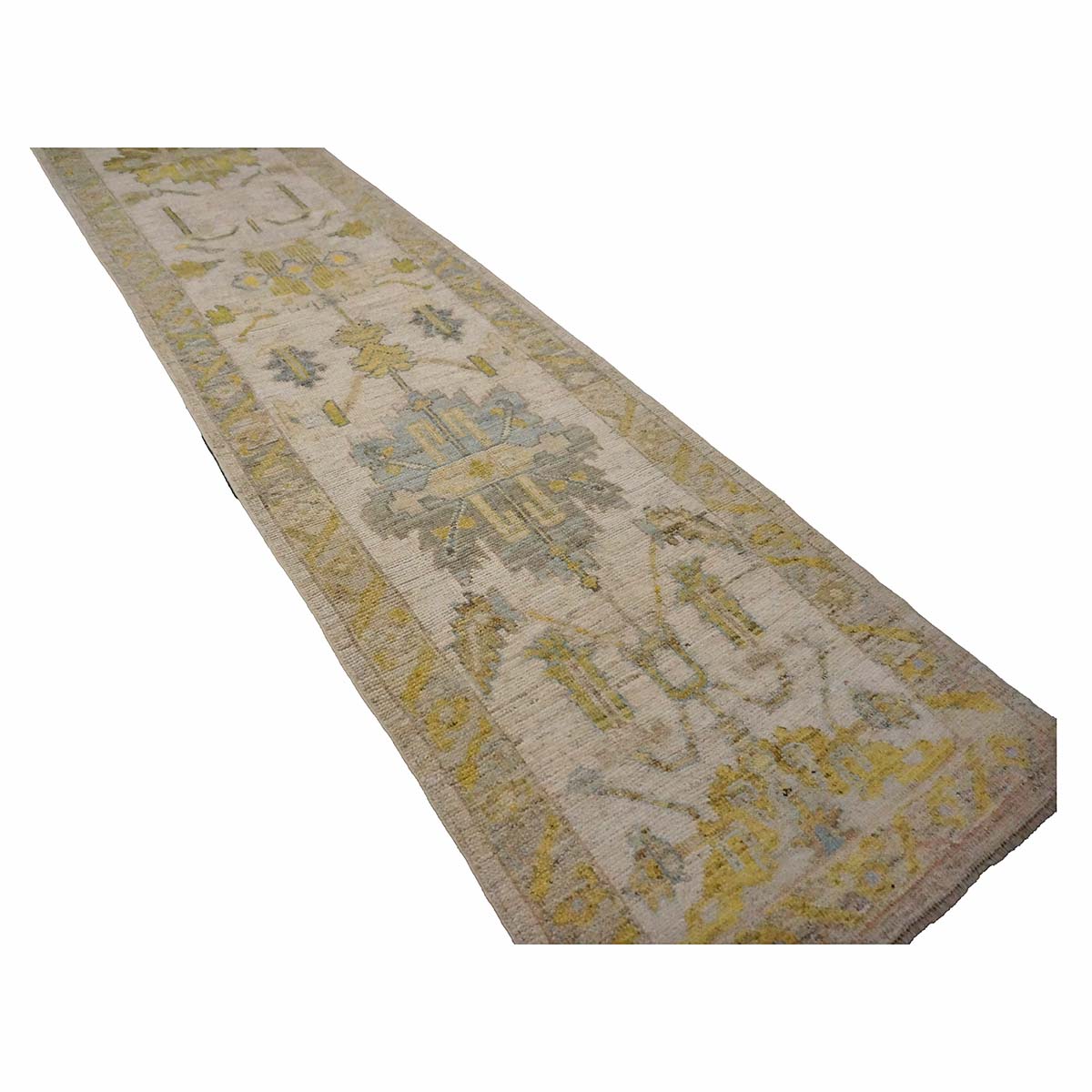 21st Century Turkish Oushak 3X19 Gold& Ivory Handmade Area Rug #1144106 image 6