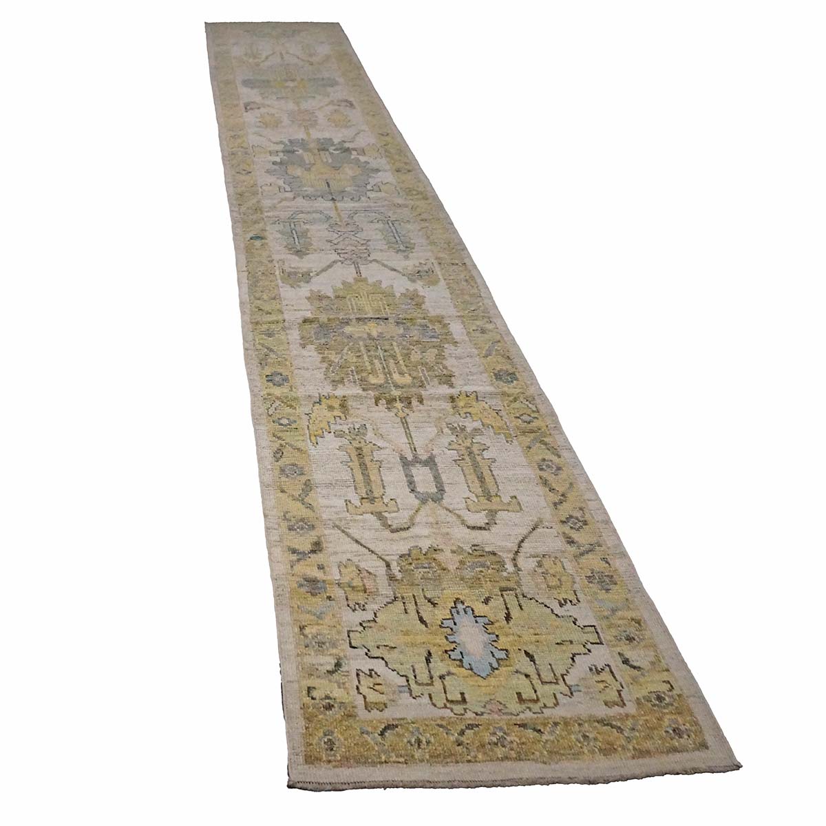 21st Century Turkish Oushak 3X18 Gold, Ivory & Charcoal Handmade Runner Rug #1144143 image 4