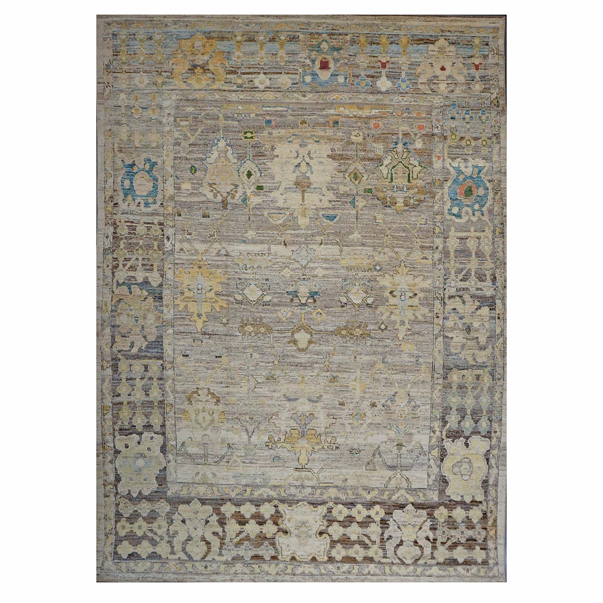 21st Century Turkish Oushak 9X13 Gold, Ivory & Slate Blue Handmade Runner Rug #1144139 image 0